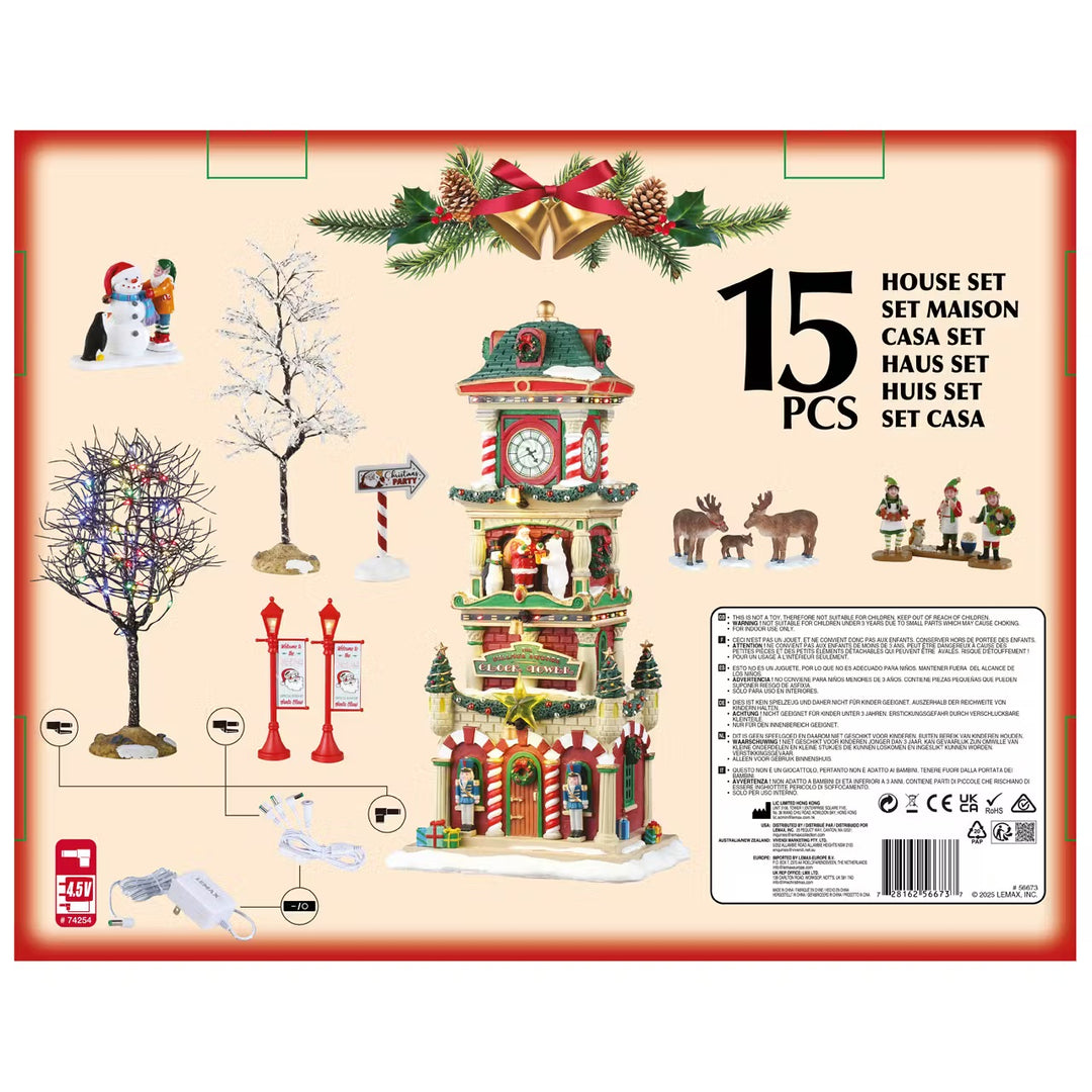 Lemax Santa's Wonderland Village: The Village Square Clock Tower Set sparkle-castle