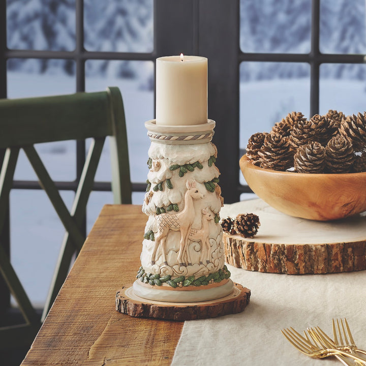 Jim Shore Heartwood Creek: White Woodland Deer Candleholder sparkle-castle