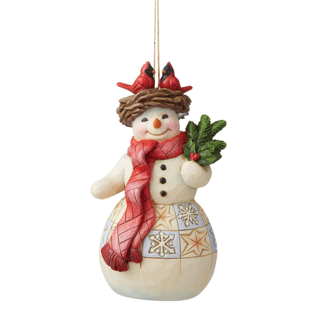 Jim Shore Heartwood Creek: Snowman with Cardinal Nest Hanging Ornament sparkle-castle
