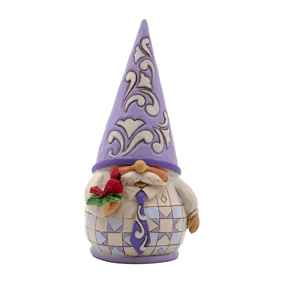 Jim Shore Heartwood Creek: Purple Gnome Holding Cardinal Figurine sparkle-castle