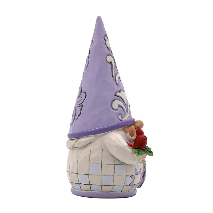 Jim Shore Heartwood Creek: Purple Gnome Holding Cardinal Figurine sparkle-castle