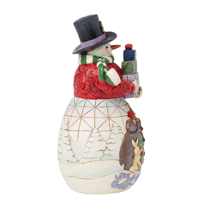 Jim Shore Heartwood Creek: Snowman with Arms Full Gifts Figurine sparkle-castle