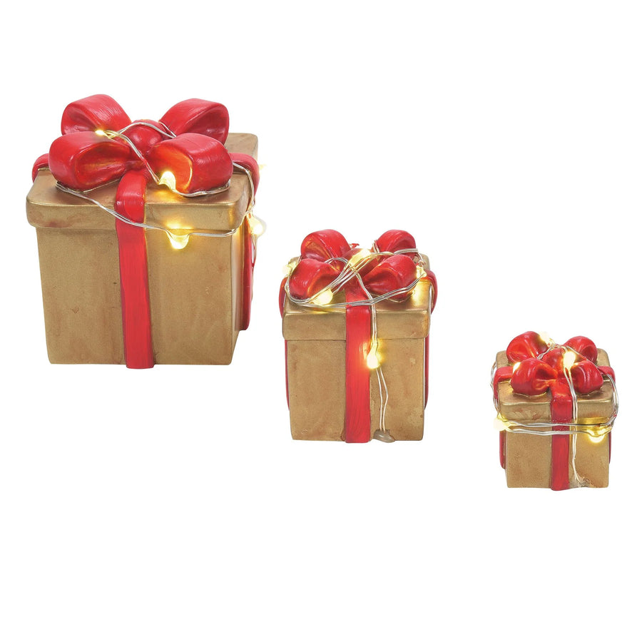 Department 56 Cross Product Village Accessory: Lit Festive Gift Box, Set of 3 sparkle-castle