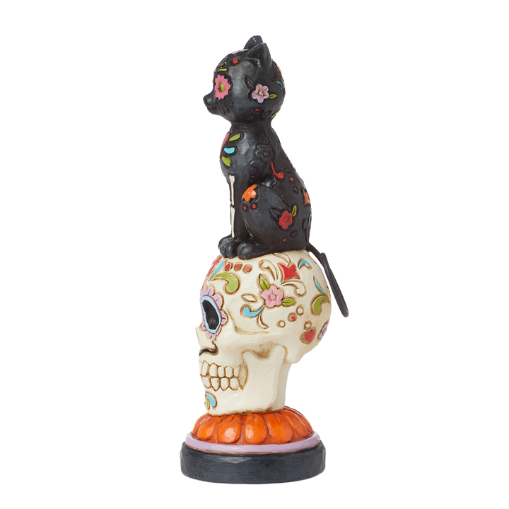 Jim Shore Heartwood Creek: Day of the Dead Black Cat on Skull Figurine