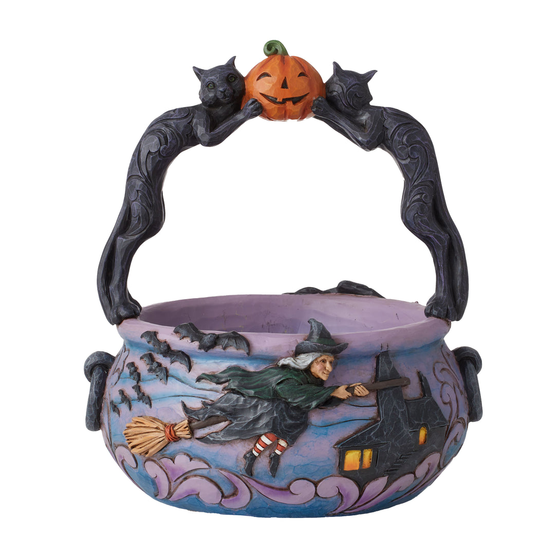 Jim Shore Heartwood Creek: Black Cat Halloween Basket with Minis Figurine, Set of 4 sparkle-castle