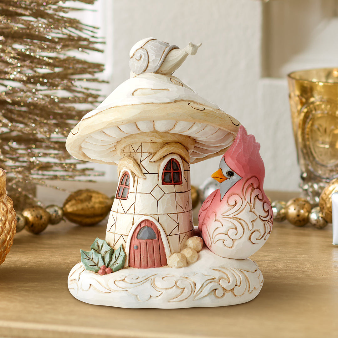 Jim Shore Heartwood Creek: White Woodland Gnome Mushroom House Figurine sparkle-castle