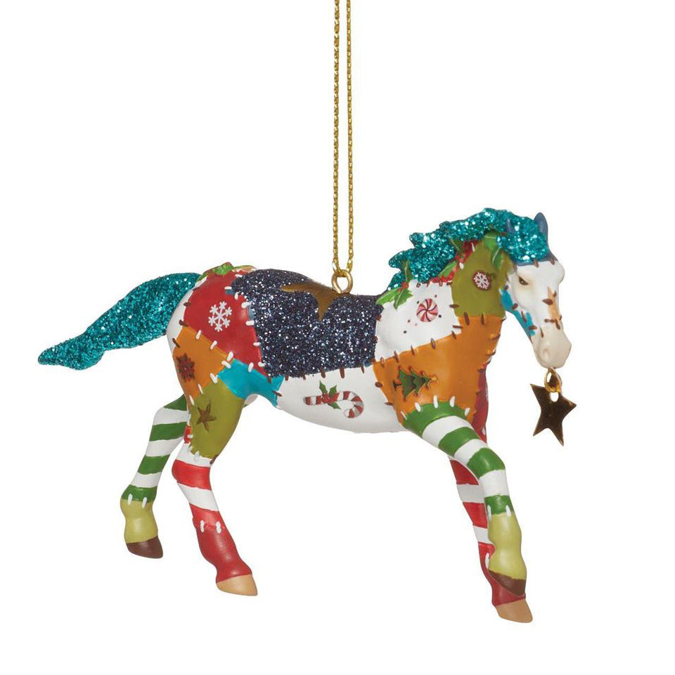 Trail of Painted Ponies: Holiday Patchwork Pony Hanging Ornament sparkle-castle