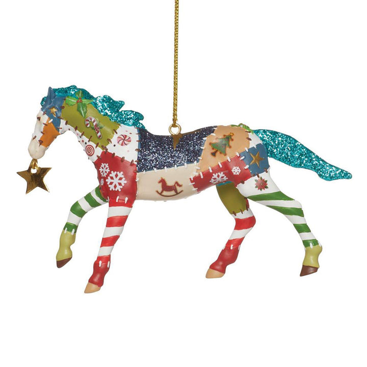 Trail of Painted Ponies: Holiday Patchwork Pony Hanging Ornament sparkle-castle