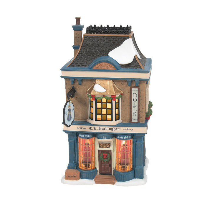 Department 56 Dickens Snow Village: T.L. Buckingham Doll Shop sparkle-castle