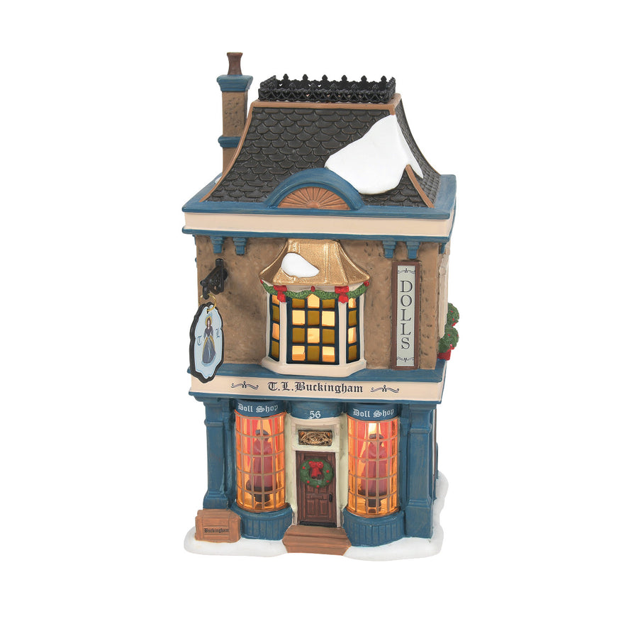 Department 56 Dickens Snow Village: T.L. Buckingham Doll Shop sparkle-castle