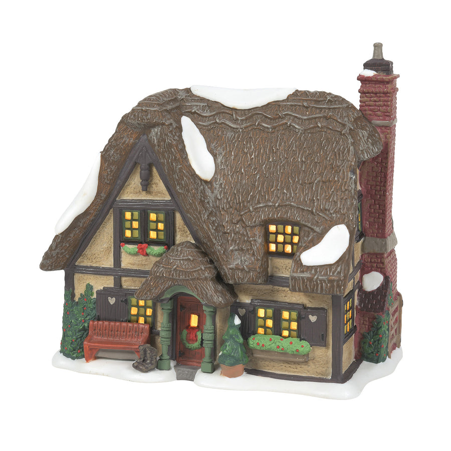 Department 56 Dickens Snow Village: Master Thatcher's Cottage sparkle-castle