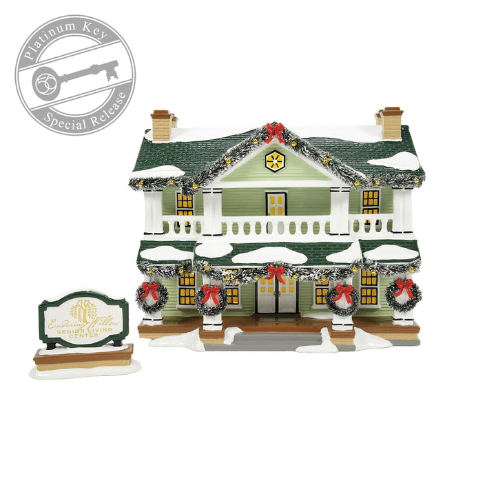 Department 56 Original Snow Village: Enduring Willow Senior Center, Set of 2 - FIRST EDITION sparkle-castle