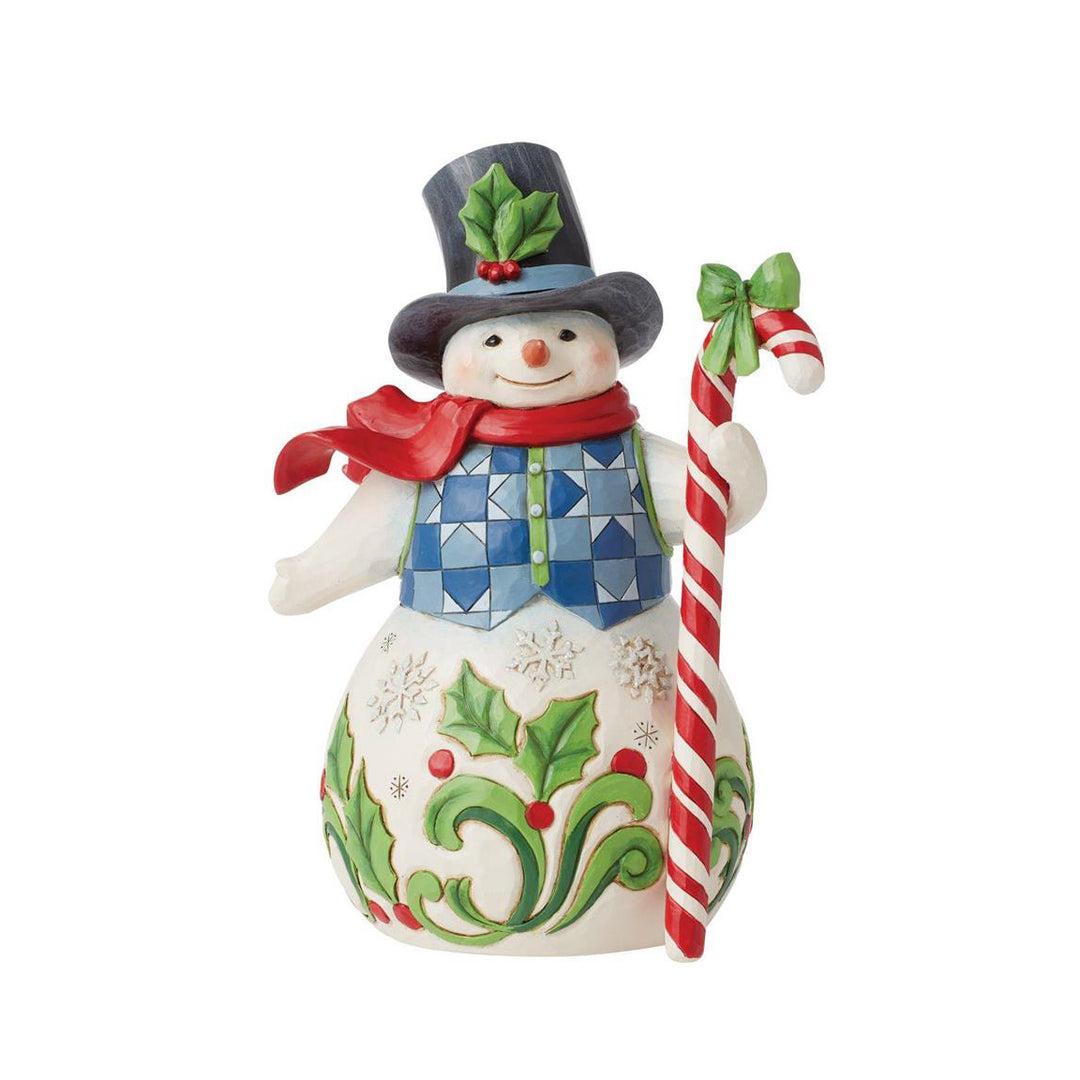 Jim Shore Heartwood Creek: Snowman With Tall Candy Cane Figurine sparkle-castle