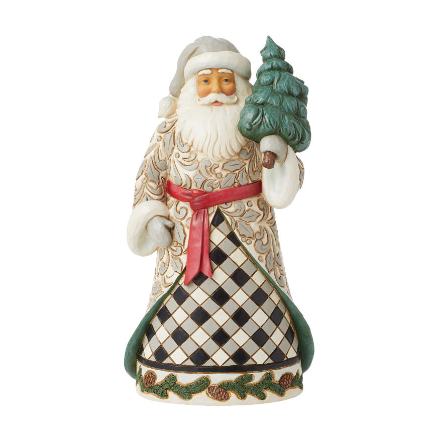 Jim Shore Heartwood Creek: Santa In Black & White Plaid Coat Figurine sparkle-castle