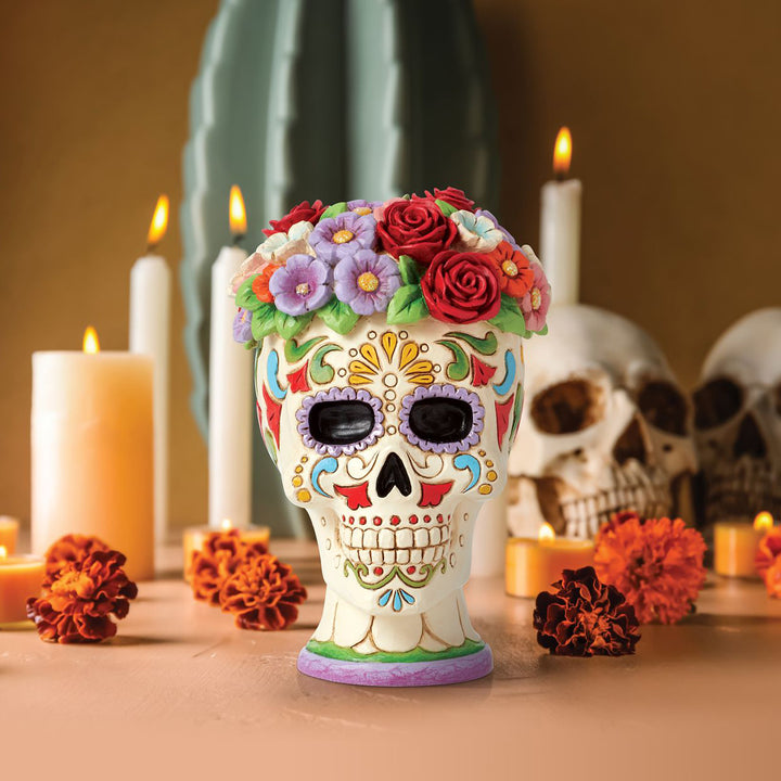 Jim Shore Heartwood Creek: Day of the Dead Skull With Flower Halo Figurine sparkle-castle