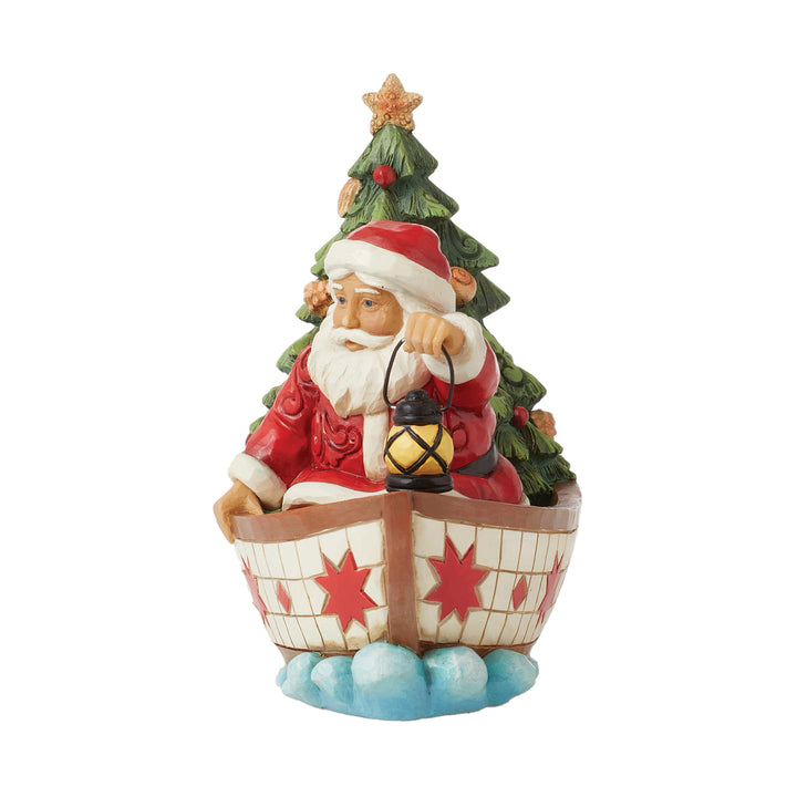 Jim Shore Heartwood Creek: Santa in Boat With Tree Figurine sparkle-castle