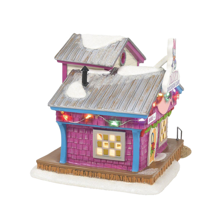 Department 56 Disney Snow Village: Daisy's Dockside Cafe sparkle-castle