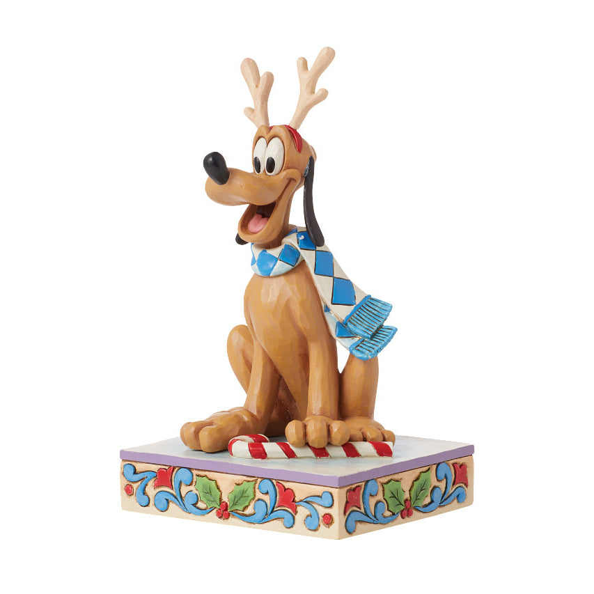 Jim Shore Disney Traditions: Christmas Pluto Personality Pose Figurine sparkle-castle