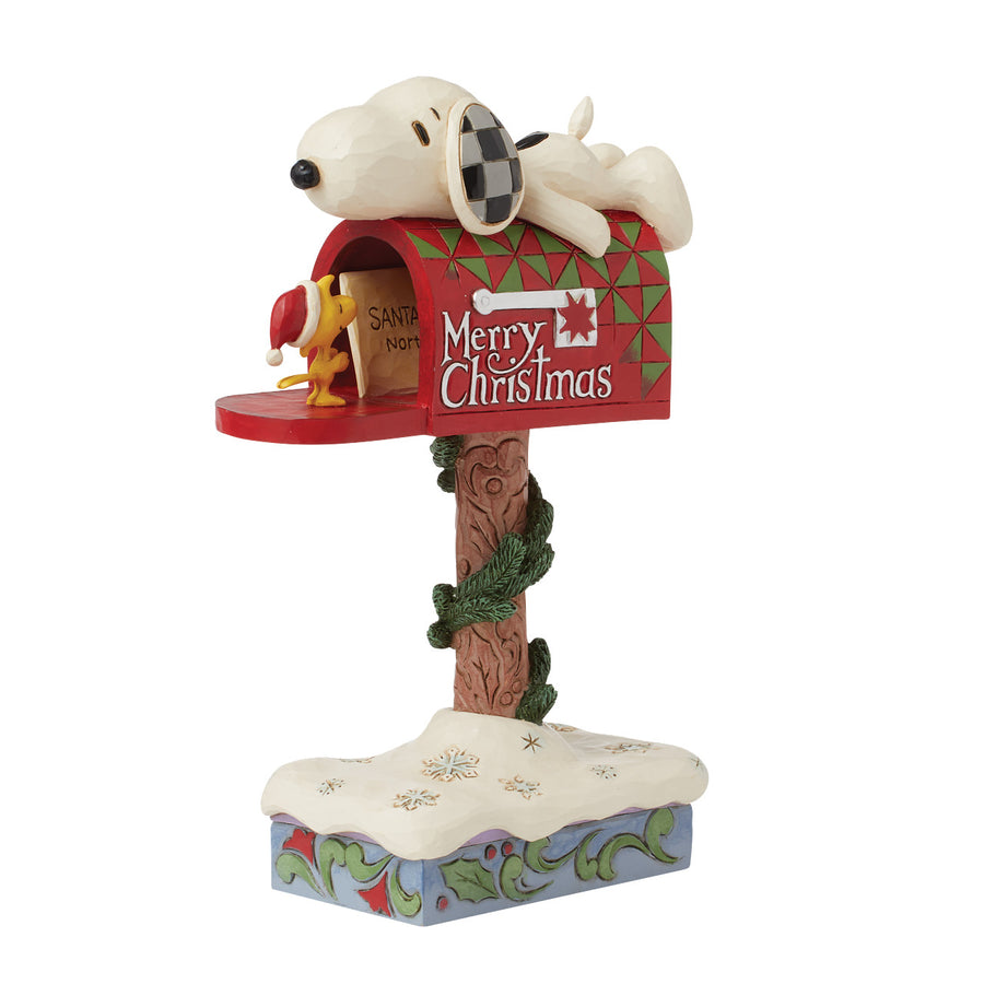 Jim Shore Peanuts: Woodstock & Snoopy On Mailbox Figurine sparkle-castle