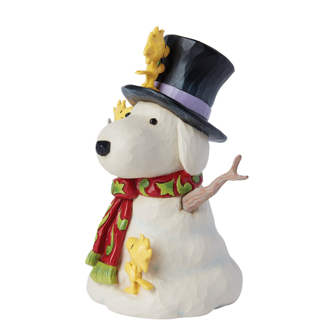 Jim Shore Peanuts: Woodstocks Building A Snoopy Snowman Figurine sparkle-castle