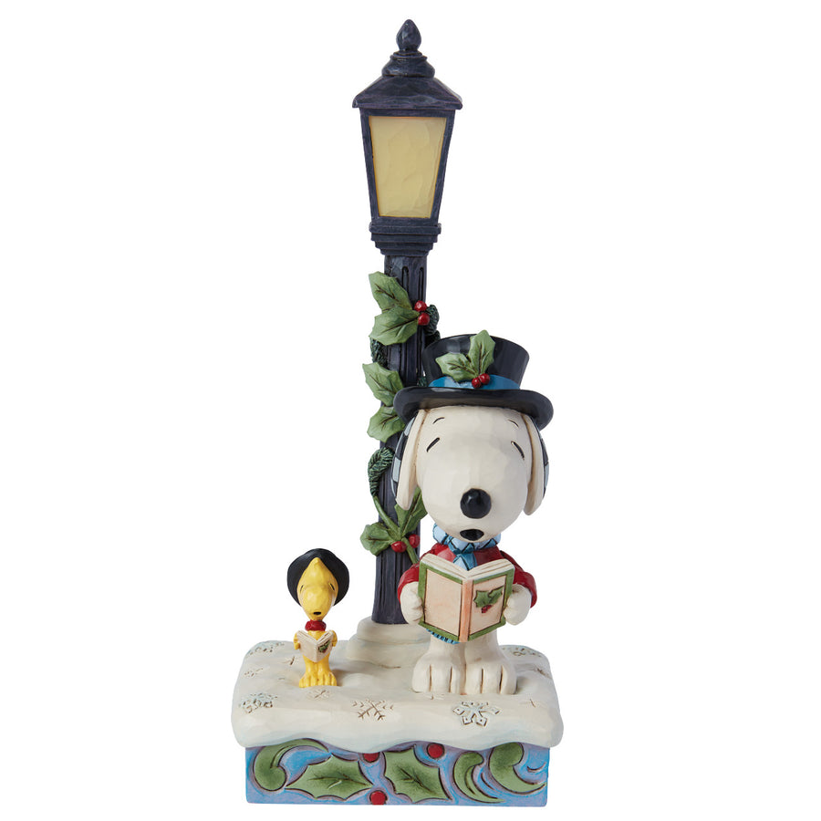 Jim Shore Peanuts: Snoopy & Woodstock Caroling By Lamp Post Figurine sparkle-castle