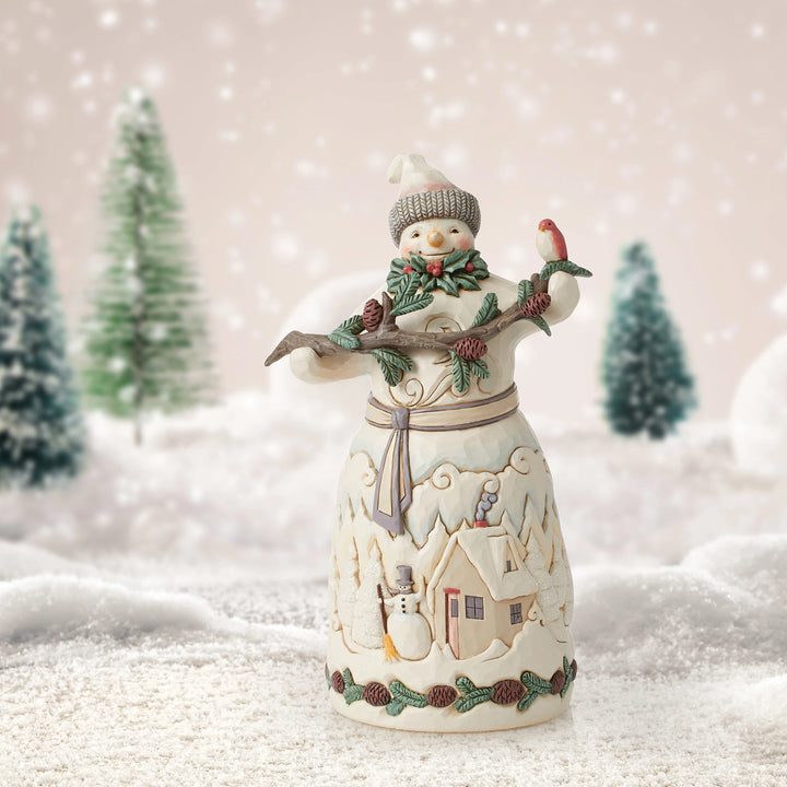 Jim Shore Heartwood Creek: White Woodland Snowman With Pine Garland Figurine - SIGNED sparkle-castle