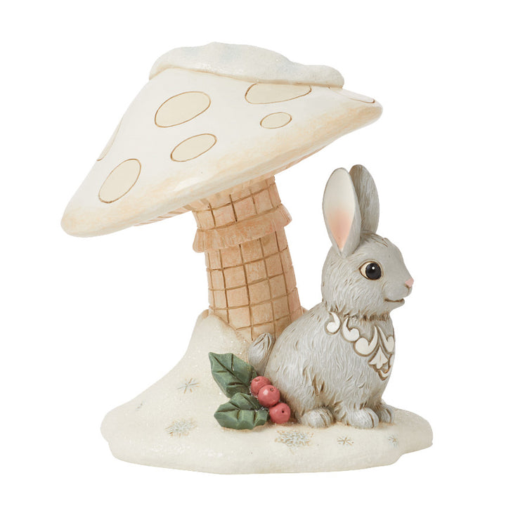 Jim Shore Heartwood Creek: White Woodland Bunny Under Mushroom Figurine sparkle-castle