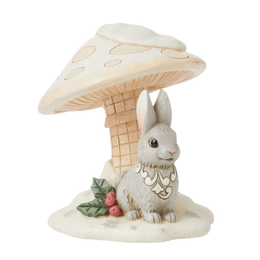 Jim Shore Heartwood Creek: White Woodland Bunny Under Mushroom Figurine sparkle-castle
