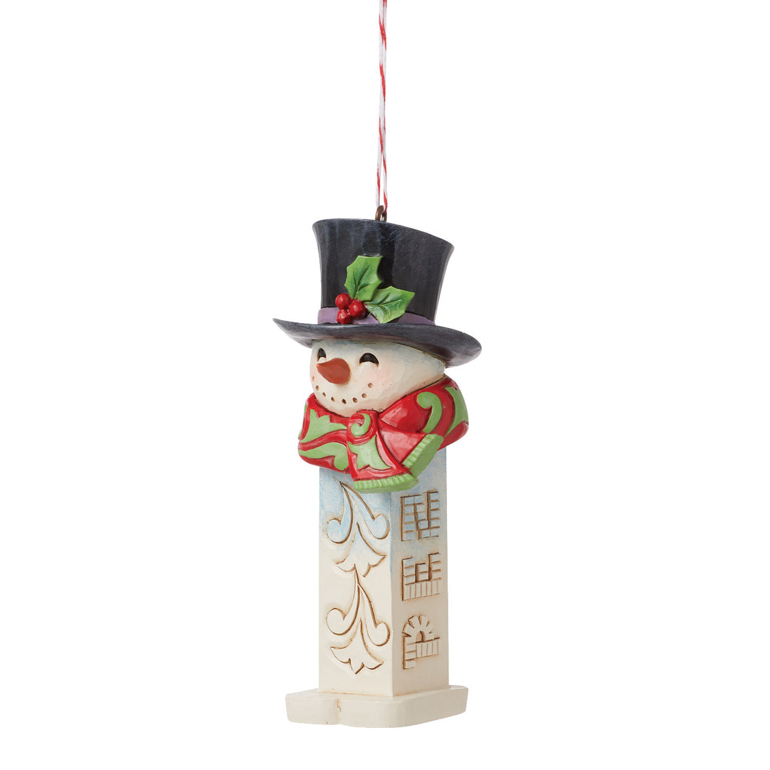 Jim Shore PEZ: PEZ Snowman Hanging Ornament sparkle-castle