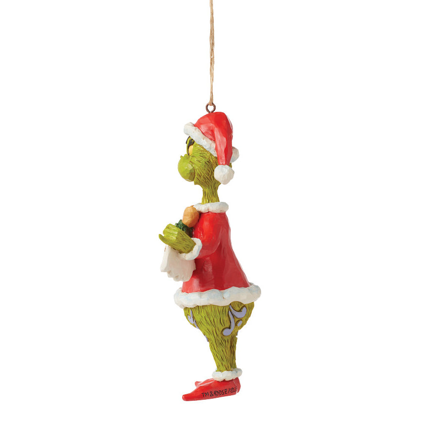 Jim Shore The Grinch: Grinch Holding Merry Christmas Banner Hanging Ornament sparkle-castle