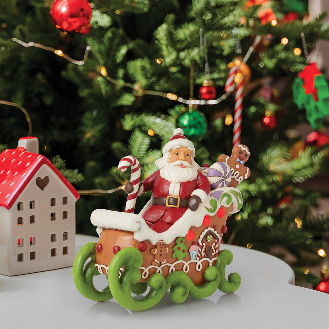 Jim Shore Heartwood Creek: Gingerbread Christmas Santa In Sleigh Figurine sparkle-castle