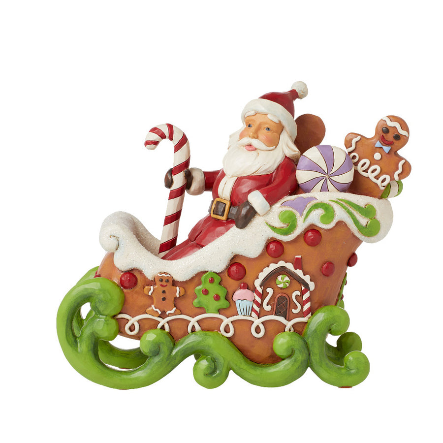 Jim Shore Heartwood Creek: Gingerbread Christmas Santa In Sleigh Figurine sparkle-castle
