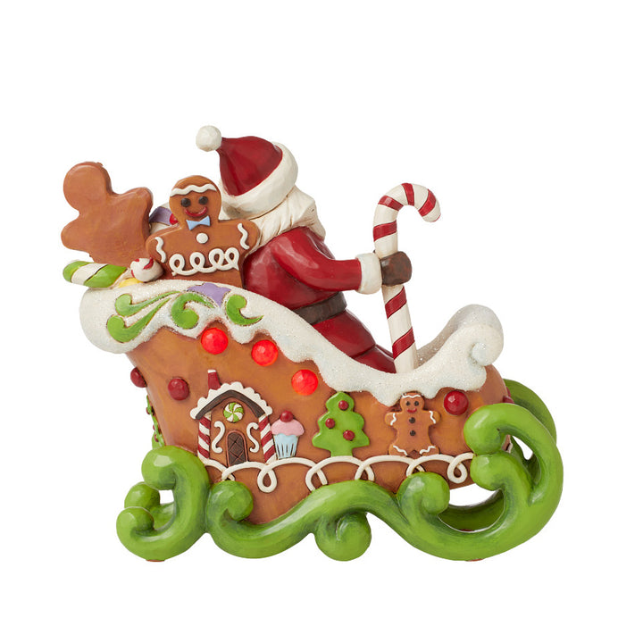 Jim Shore Heartwood Creek: Gingerbread Christmas Santa In Sleigh Figurine sparkle-castle