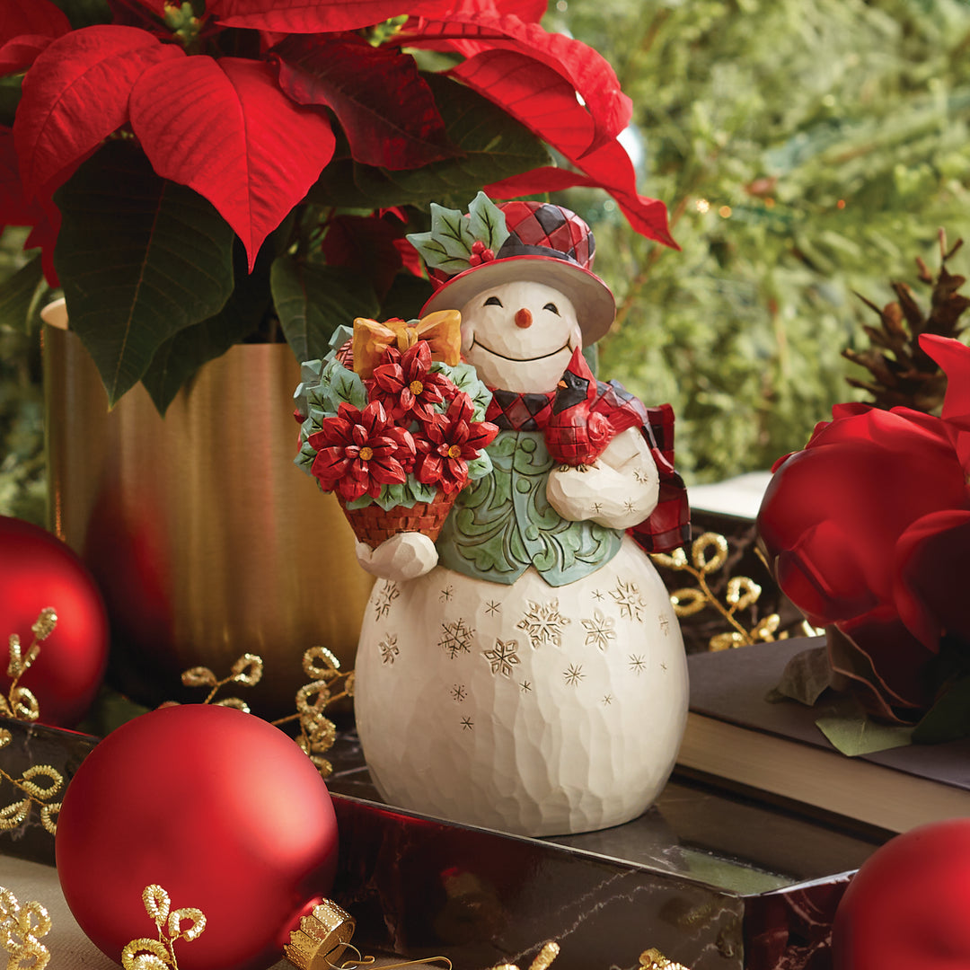 Jim Shore Heartwood Creek: Highland Glen Snowman With Poinsettia Basket Figurine sparkle-castle