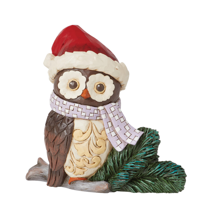 Jim Shore Heartwood Creek: Owl In Santa Hat & Scarf Mini Figurine sparkle-castle