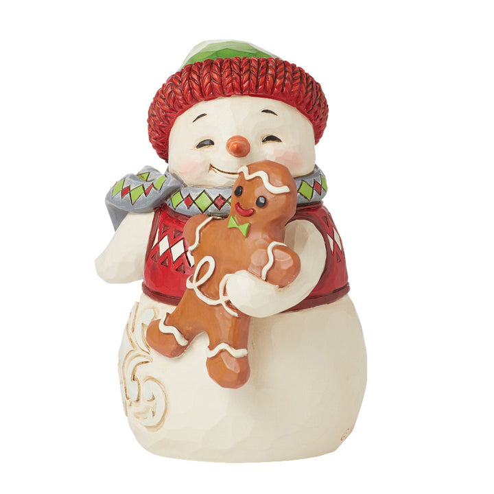 Jim Shore Heartwood Creek: Snowman Holding Gingerbread Man Mini Figurine sparkle-castle