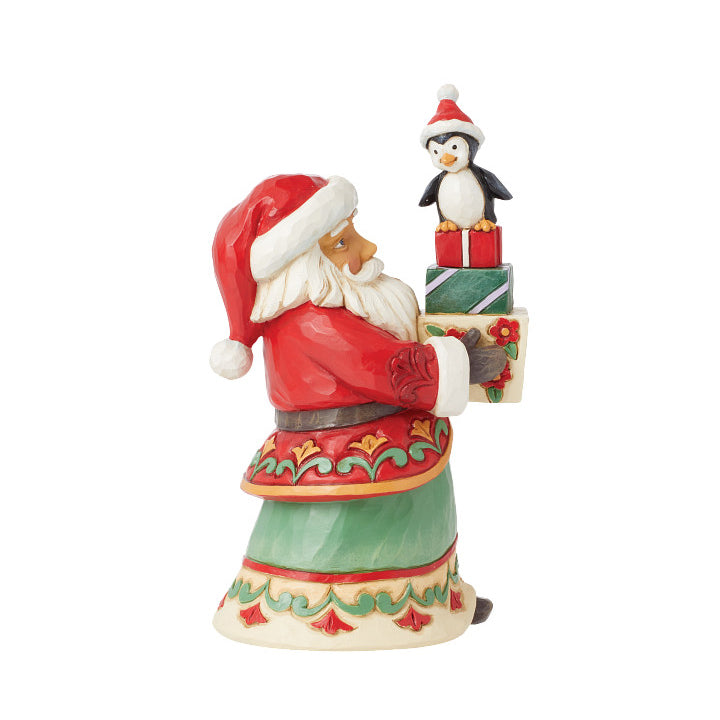 Jim Shore Heartwood Creek: Pint Sized Santa With Presents & Penguin Figurine sparkle-castle
