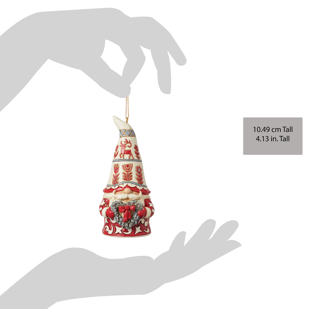 Jim Shore Heartwood Creek: Nordic Noel Gnome Holding Heart Wreath Hanging Ornament sparkle-castle
