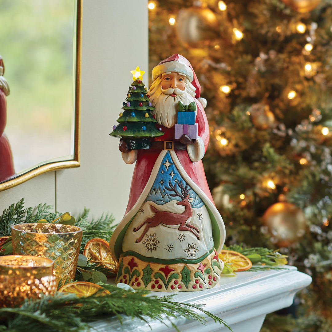 Jim Shore Heartwood Creek: Santa With Vintage LED Tree Figurine sparkle-castle