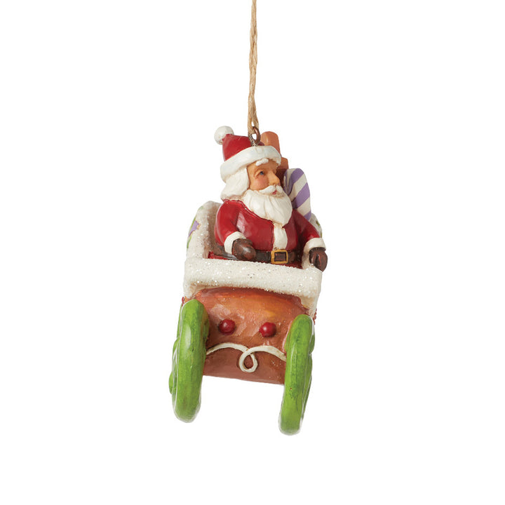 Jim Shore Heartwood Creek: Gingerbread Christmas Santa in Sleigh Hanging Ornament sparkle-castle