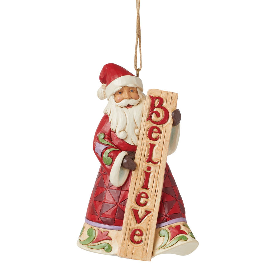 Jim Shore Heartwood Creek: Santa Holding Porch Board Hanging Ornament sparkle-castle