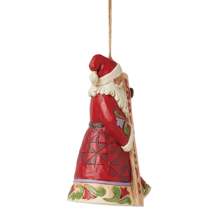Jim Shore Heartwood Creek: Santa Holding Porch Board Hanging Ornament sparkle-castle