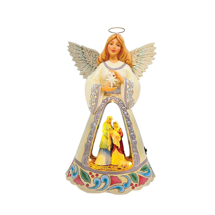 Jim Shore Heartwood Creek: White Woodland LED Open Scene Nativity Angel Figurine sparkle-castle