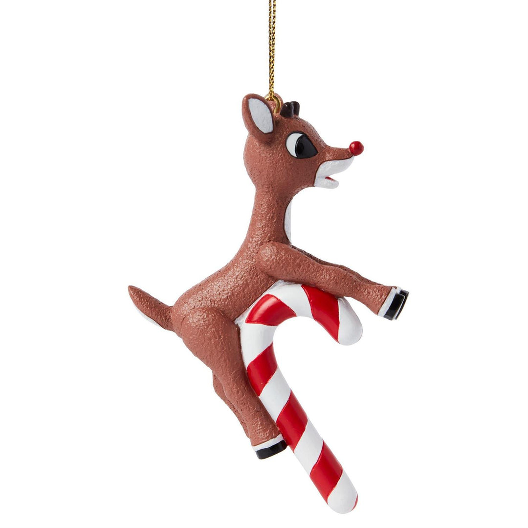 Studio Brands: Rudolph on Candy Cane Hanging Ornament sparkle-castle