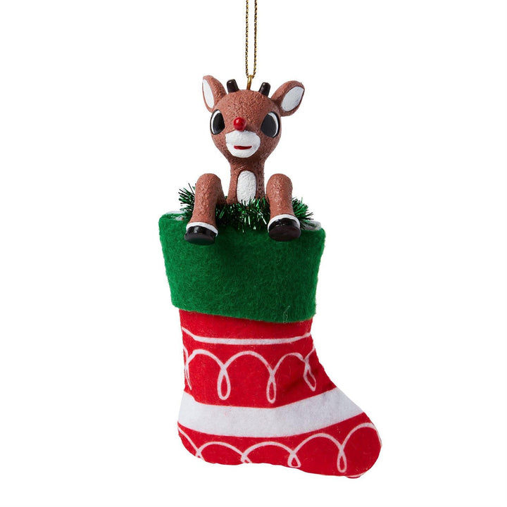 Studio Brands: Rudolph in Stocking Hanging Ornament sparkle-castle