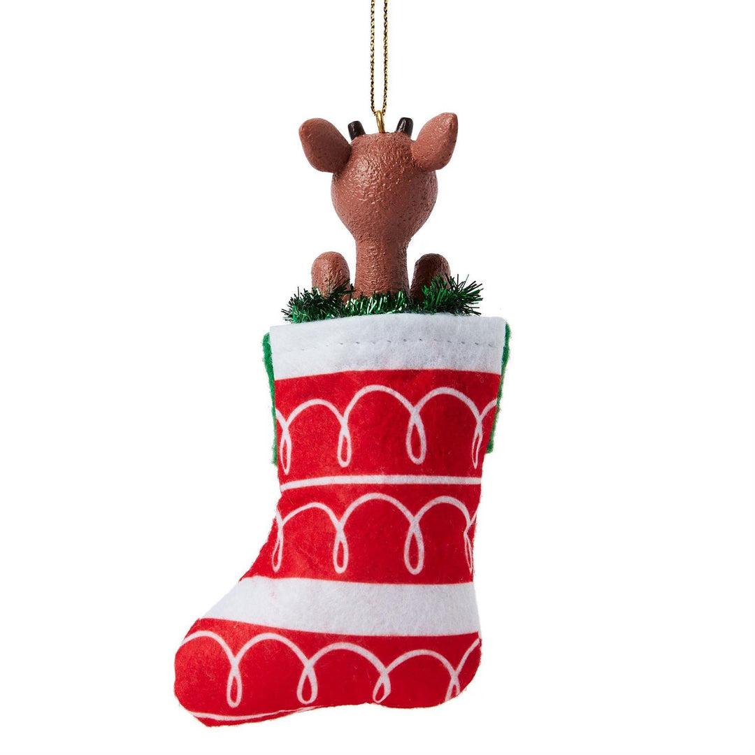 Studio Brands: Rudolph in Stocking Hanging Ornament sparkle-castle
