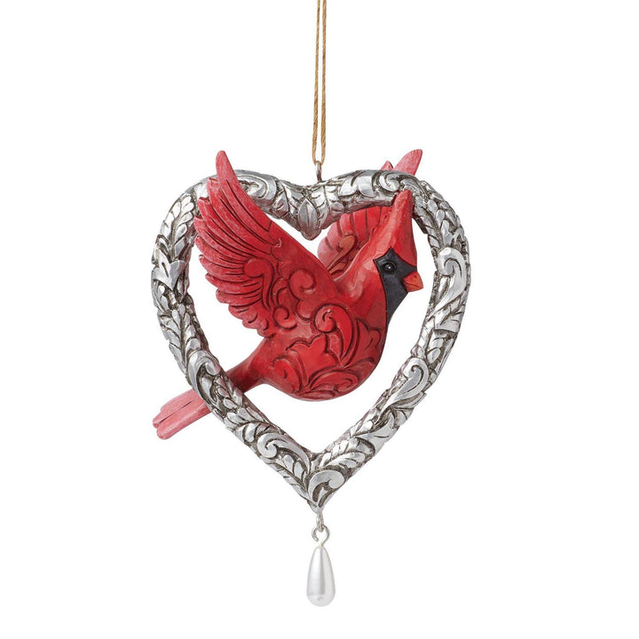 Jim Shore Heartwood Creek: Caring Cardinal In Silver Heart Hanging Ornament sparkle-castle