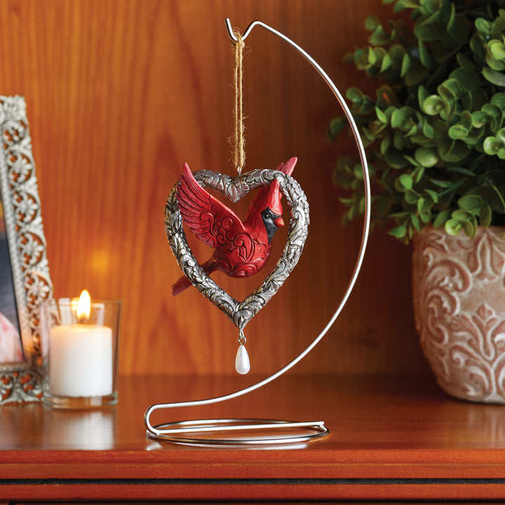 Jim Shore Heartwood Creek: Caring Cardinal In Silver Heart Hanging Ornament sparkle-castle