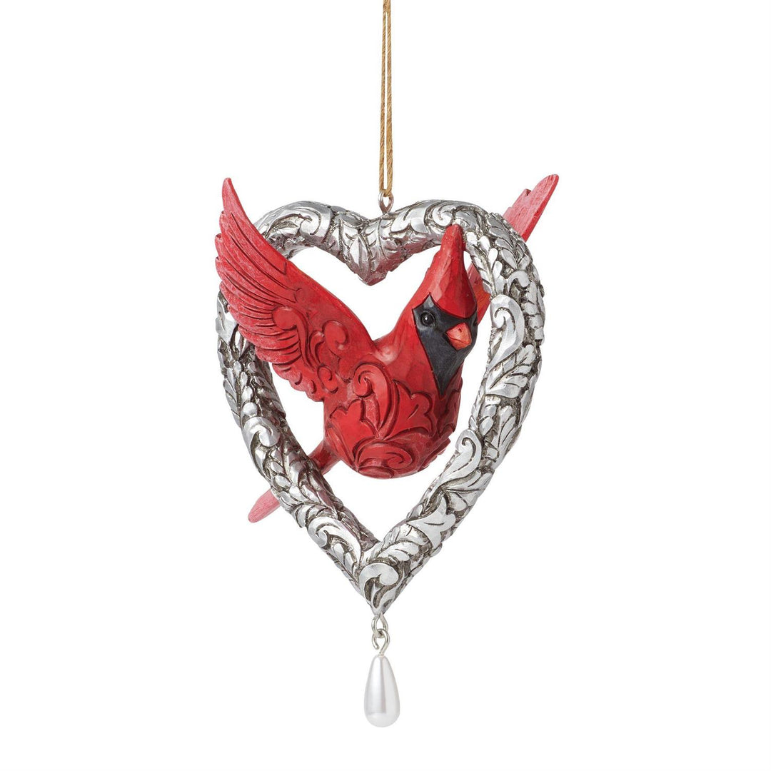 Jim Shore Heartwood Creek: Caring Cardinal In Silver Heart Hanging Ornament sparkle-castle