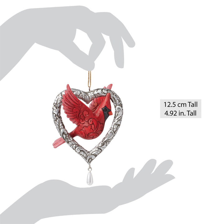 Jim Shore Heartwood Creek: Caring Cardinal In Silver Heart Hanging Ornament sparkle-castle